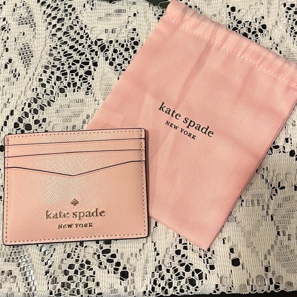 Kate Spade Small Slim Card Holder Wallet Staci Saffiano Leather in Chalk Pink